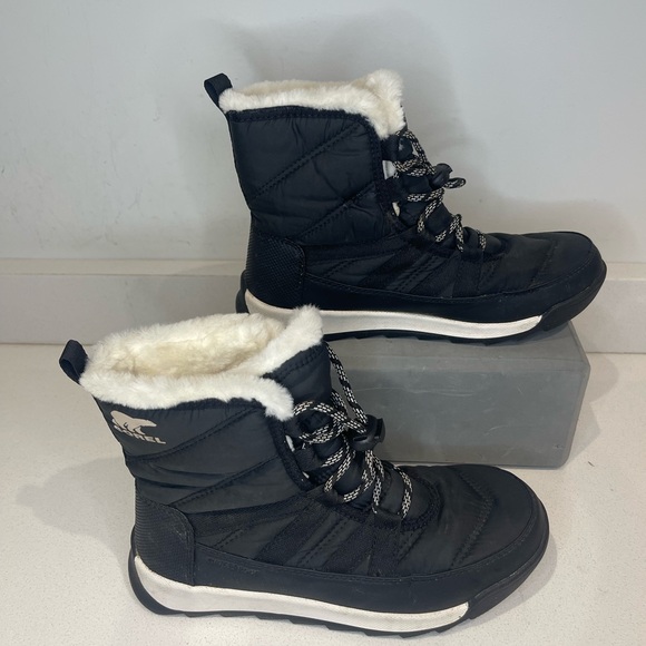 SOREL WHITNEY II white fur black WINTER BOOT waterproof toggle big girl sz 4 - Picture 15 of 15